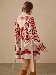 Wildy Casual American Country Style Long Sleeve Geometric Bohemian Fair Isle Pattern Knit Cardigan For Women, Knitted Cardigan Boho Christmas Winter Country Concert Western Wear,Fall - Multicolor - View 6