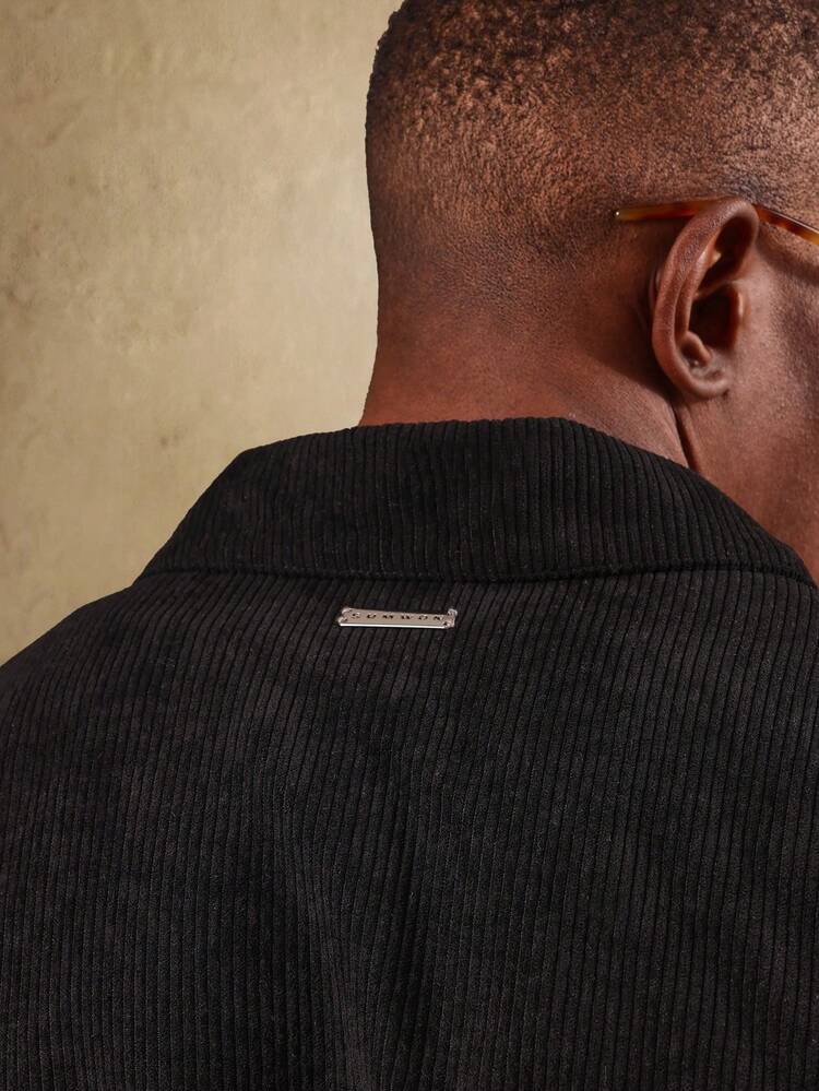 Corduroy Harrington Jacket With Ribbed Trim And Button Front