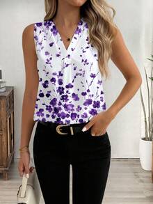 Glamance BiGraphic Chemisier sans manches élégant à imprimé floral pour femmes, top floral violet d'été pour femmes, hauts sans manches, Top à fleurs