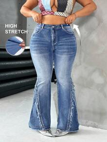 SHEIN ICON Jeans bleus grande taille extensibles évasés, pantalon Y2K pour l'automne et l'hiver, pantalon à jambes coupées, style rétro - Jean clair - Voir 3