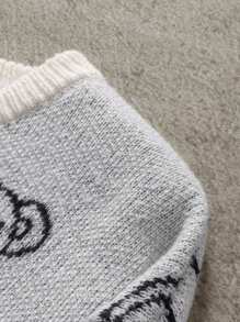 Manfinity CasualKnits 男士休闲熊图案毛衣，秋冬 - 黑與白 - 查看 6