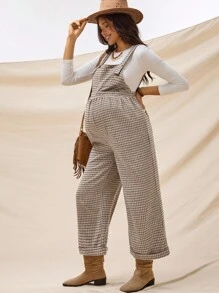 Boho Mama 孕妇格子口袋设计阔腿宽松休闲连体裤秋冬装阔腿连体裤波西米亚格子孕妇装女装连体裤女式孕妇连体裤孕妇阔腿连体裤孕妇装 - 卡其色 - 查看 6