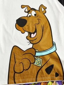 SCOOBY-DOO X SHEIN Plus Size Men's Comfortable Contrast Color Cartoon Dog Print Short Sleeve Top And Shorts Loungewear Set, Summer, Fall Clothes
