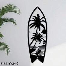 1pc Metal Surfboard Wall Decor - Summer Beach Signage With Turtle, Palm Tree Design - Coastal Hanging Wall Art For Door & Home Decor,Home Decor ,Room Decor,Wall Decor