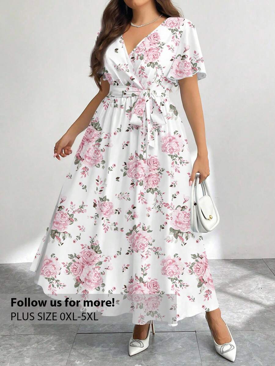 Firerie Casual Minimalist Vintage Floral Pattern Loose Plus Size Dress, Suitable For Spring/Summer Flowy Dress Boho Suitable For Going Out Chic Dress - Multicolor - View 1