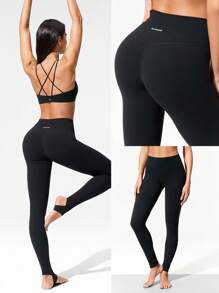 GLOWMODE 31" FeatherFit™ Stretch And Stride Buttery-Soft Stretchy Sweat-Wicking Stirrup Leggings Low Impact Yoga Pilates Studio Daily Casual Wear Fall Winter - Black - View 7