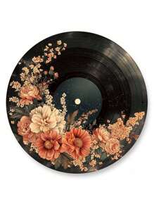 复古花卉黑胶唱片金属标牌 - 圆形铁艺墙饰，2D印刷复古装饰，完美适用于家居、厨房、花园和办公室 - 独特的圣诞礼物创意，金属墙饰，金属墙面装饰，理想的房间装饰（非真正的黑胶唱片） - 彩色 - 查看 2