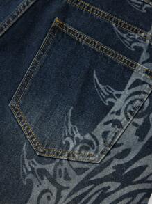 ROMWE Grunge Punk Y2K 街头服饰 宽松藤蔓印花女式牛仔裤 - 藍色 - 查看 3