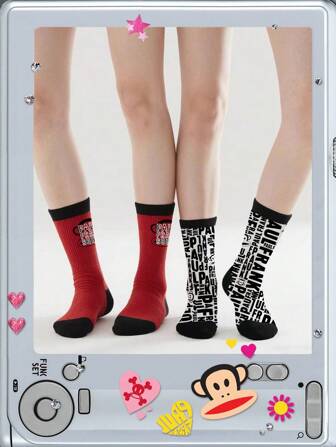 Paul Frank X ROMWE Letter Graphic Colorblock Comfortable Women Crew Socks