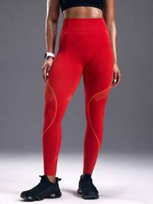 Powerista 撞色拼接高腰无缝紧身裤女士瑜伽裤 - 橘色 - 查看 4