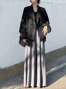 FRIFUL 女士纯色灯笼袖外套，时尚通勤黑色西装外套，女士宽松西装外套，宽松夹克，黑色夹克，女士西装外套，商务装 - 黑色 - 查看 4