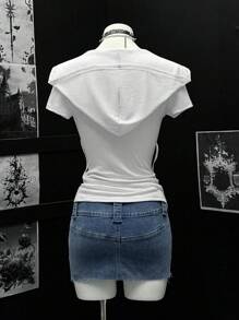 EgrlEra 女士玫瑰印花短袖连帽 T 恤 - 白色 - 查看 2