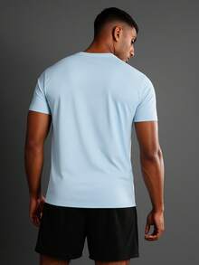 SUMWON High Performance Slim Fit Short Sleeve Training Tee Moisture Wicking Compression Athletic Workout Top With Reinforced Seams For Running Gym Exercise - Dusty Blue - View 2