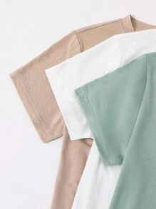 SHEIN 3 件儿童/青少年男童休闲百搭印花图案圆领宽松短袖 T 恤针织上衣，3 种款式，适合学校、花园、海滩、生日、春夏秋冬 - 彩色 - 查看 5