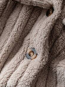 SHEIN PETITE CURVE Plus Size Casual Solid Color Coral Fleece Jacket, Autumn/Winter - Grey - View 3