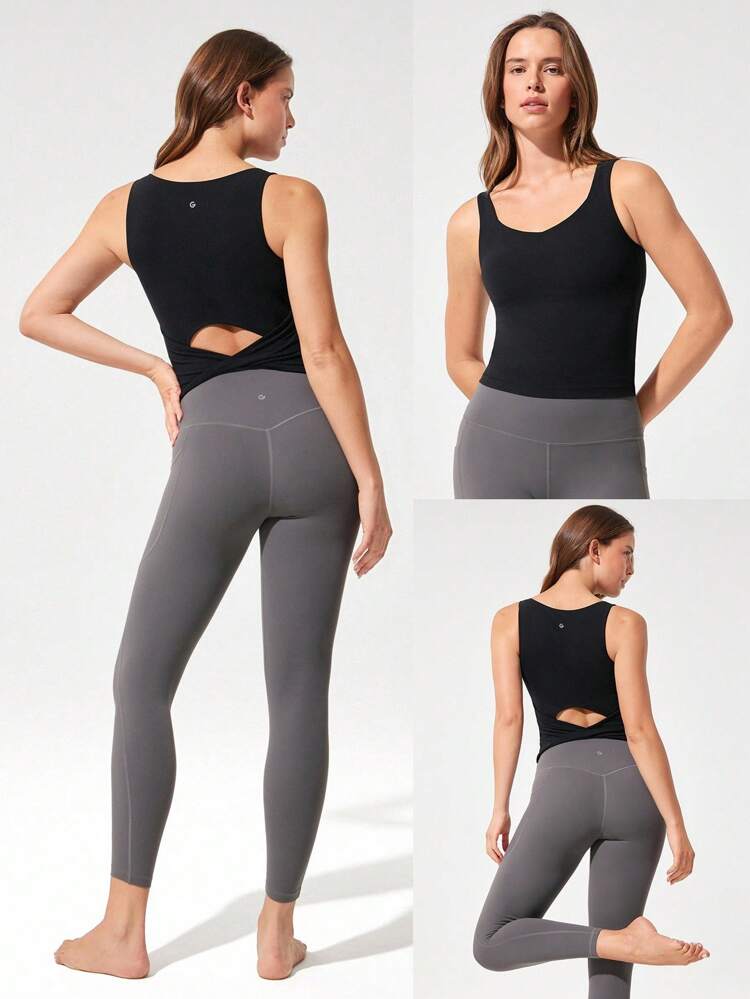 FeatherFit™ Sweat And Glow Soft Sweat-Wicking Built-In Bra Back Twist Sweetheart Neck Active Tank Low Impact Yoga Pilates Studio Daily Casual Wear  Spring Summer