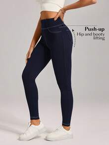 SHEIN Tall Women's High Waist Skinny Casual Versatile Jeans High Waisted Leggings - Dark Wash - View 6