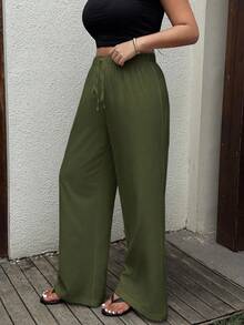 SHEIN Tall Plus Size Solid Color Casual Loose Fit Wide Leg Pants Fall Cloth For Women