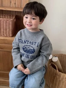 DAZY 男童街头休闲圆领英文字母针织毛衣，秋冬