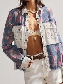 Bohemela 大码休闲印花拼接纽扣开襟蝙蝠袖外套，秋季款 - 彩色 - 查看 2