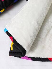 Abrigo con capucha de piel sintética con estampado floral colorido casual para niñas, adecuado para uso diario y para ir al trabajo, otoño/invierno - Multicolor - Ver 7