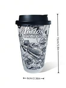 SUPERMAN X SHEIN Gelas Kertas Bertema Gambar Kartun (Satuan) - Desain Kartun untuk Pesta & Acara - Hitam dan Putih - View 2