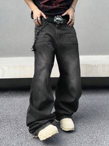 Manfinity EMRG 大码男士休闲口袋直筒宽松百搭牛仔裤，适合街头运动、摇滚风