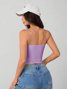 SHEIN PETITE 女士白色紧身圆领透气基本款吊带背心女士上衣无胸罩背心 - 淡紫色 - 查看 2