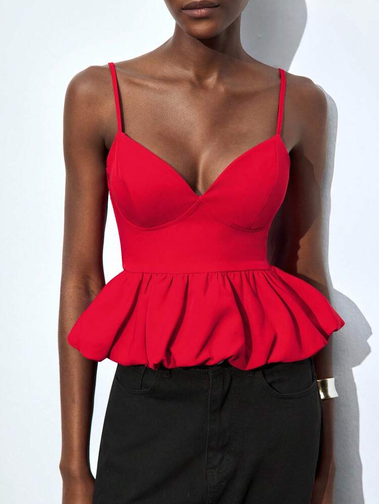 SHEIN Maija レディース ソリッドカラー ペプラム裾 ファッションキャミソール