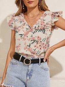 SHEIN Clasi 女性夏季休閒印花短袖上衣 - 藕粉色 - 查看 5