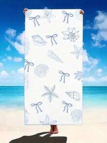 SHEIN 1pc Super Soft Ocean Theme Beach Towel, Vibrant Blue Ocean Creatures And Plant Design, Quick Dry, UV-Resistant, Washable - Perfect For Yoga, Sunbathing, And Outdoor Activities Summer Holiday Bathroom DecorTravel Essentials Travel Accessories Beach Essentials
