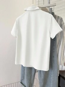 INAWLY Áo cánh tay ngắn màu trơn thường ngày mùa hè dành cho nữ - trắng - Xem 2