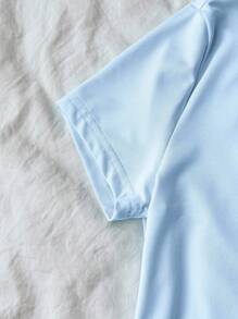 Chiquease Women Summer Casual Starfish, Shell, Conch Print Short Sleeve Cropped T-Shirt, Vacation - Baby Blue - View 4