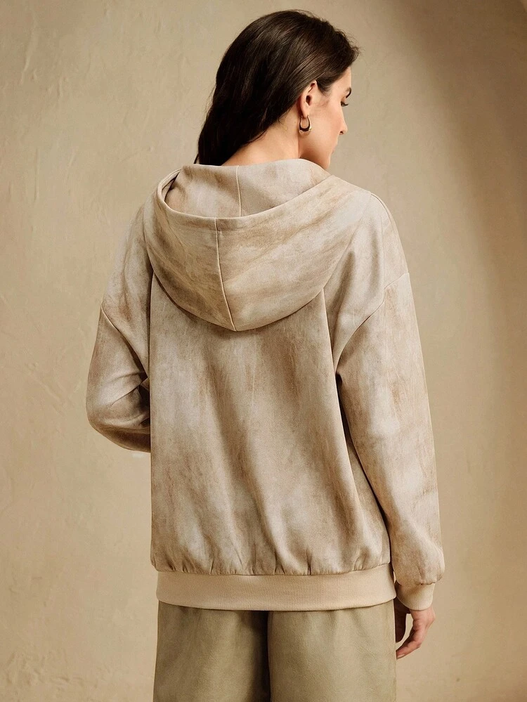 Moletom com Capuz Estampado de Leopardo, Decorado com Strass, de Manga Longa e Cordão, Estilo Moda Europeia e Americana para Mulheres