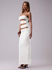 MUSERA 性感镂空修身优雅抹胸无袖连衣裙，适合春夏俱乐部度假、伊比沙岛海滩音乐节、婚礼宾客派对、时尚新娘单身派对、告别单身派对等场合。性感镂空修身无肩带长裙，适合春夏赛马会、度假、婚礼宾客等场合。 - 白色 - 查看 2