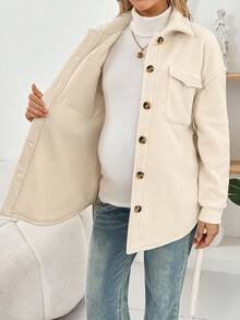 SHEIN Maternity Solid Color Drop Shoulder Long Sleeve Utility Pocket Single-Breasted Casual Regular Jacket