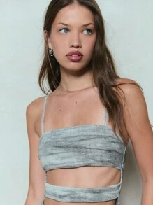 TypaGal Damska sukienka mini z wycięciami na ramiączkach, w stylu wakacyjnym - Szary - Zobacz 4