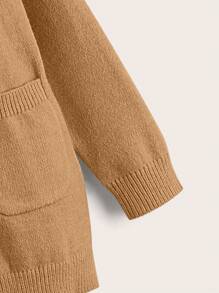 SHEIN Young Girl Casual Solid Color Cardigan With Pockets In Fall/Winter - Khaki - View 4