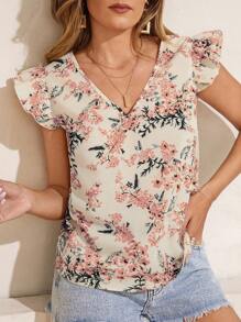 SHEIN Clasi 女性夏季休閒印花短袖上衣 - 藕粉色 - 查看 6
