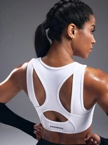 Powerista Regular Length High Support Sports Bra In White Knitted Fabric For Gym Sessions - White - View 1