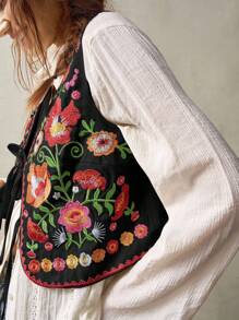 Bohemela 女式度假花卉刺绣无袖前系带衬衫