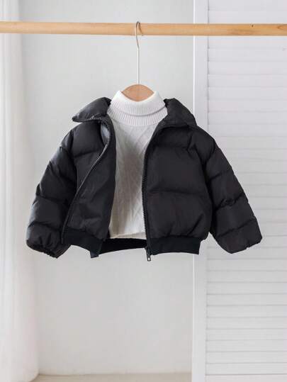 SHEIN Baby Girl Cute Black Thermal Lined Casual Jacket, Suitable For Autumn/Winter Fall Cute Black Warm Lined Casual Jacket For Baby Girls, Suitable For Autumn And Winter Casual Black Warm Lined Jacket For Baby Girls, Cute And Versatile Warm Lined Jacket For Baby Girls In Autumn And Winter, Baby Girl Leather Jacket, Baby Jacket, Baby Girl Cotton Jacket, Casual And Versatile Fashion, Suitable For Indoor, Outdoor, Daily, Sports, Play, Party, Photo Taking, Vacation