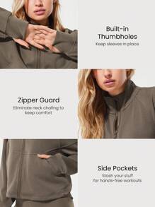 GLOWMODE Softserene 莫代尔 凉爽舒适 丝滑透气 轮廓接缝 立领 抽绳腰部 大口袋 拇指孔 腰长 拉链夹克 日常休闲装 - 棕色 - 查看 4