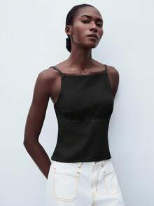 Maija 女士时尚休闲日常吊带背心上衣，基本款简约商务休闲外套上衣，适合派对和聚会，秋冬季 - 黑色 - 查看 5