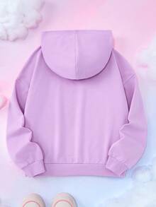 My Little Pony X SHEIN 青少年女孩字母和卡通图案长袖连帽卫衣 - 紫色 - 查看 2