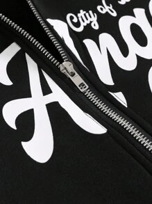 Manfinity Roghcode Manfinity Streetrush Men's Letter Print Contrast Color Zipper Hoodie And Sweatpants Casual Tracksuit Set - Black and White - View 5
