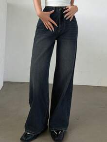 Dazy Tall 女式宽松街头休闲高腰牛仔裤 - 深色水洗藍 - 查看 3