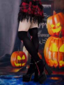 ROMWE Grunge Punk 1pc Halloween High Elasticity Women Over-The-Knee Socks - Black - View 3