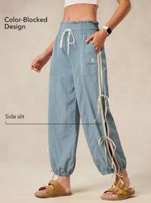 OutZeal 女士户外裤 露营徒步 防水高腰侧开衩设计带口袋 - 藍色 - 查看 2