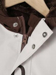 男童休闲街头风字母滚边抓绒连帽外套，适合秋冬季上学和外出穿着 - 灰色 - 查看 8